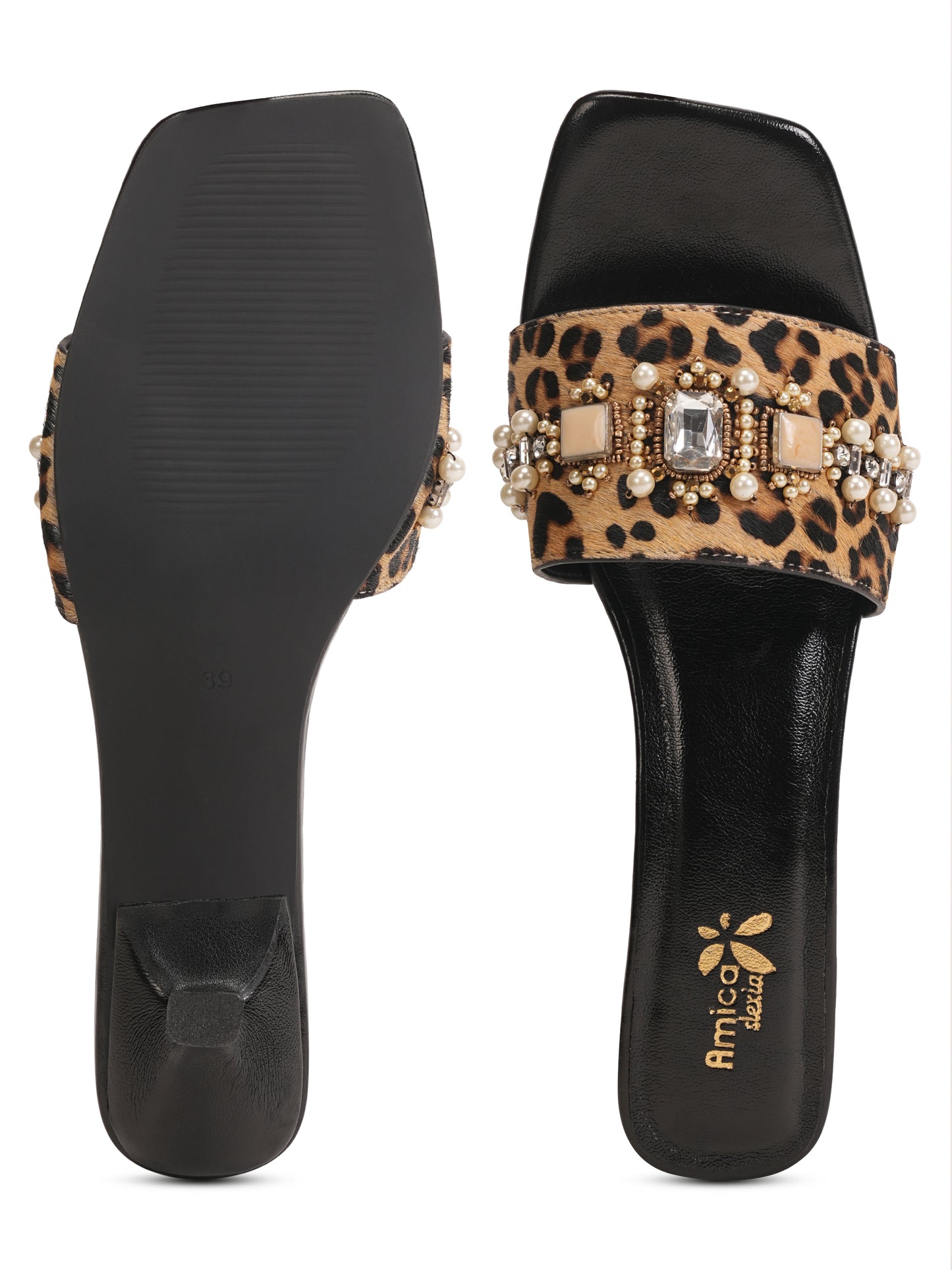Amica Slexia Women’s Leopard Print Embellished Heels