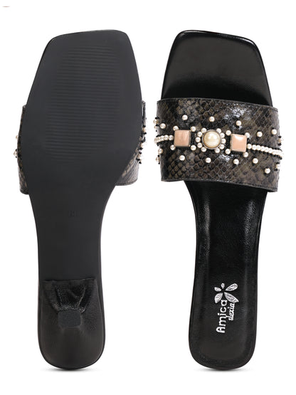 Amica Slexia Women’s Black Embellished Slip-On Flats