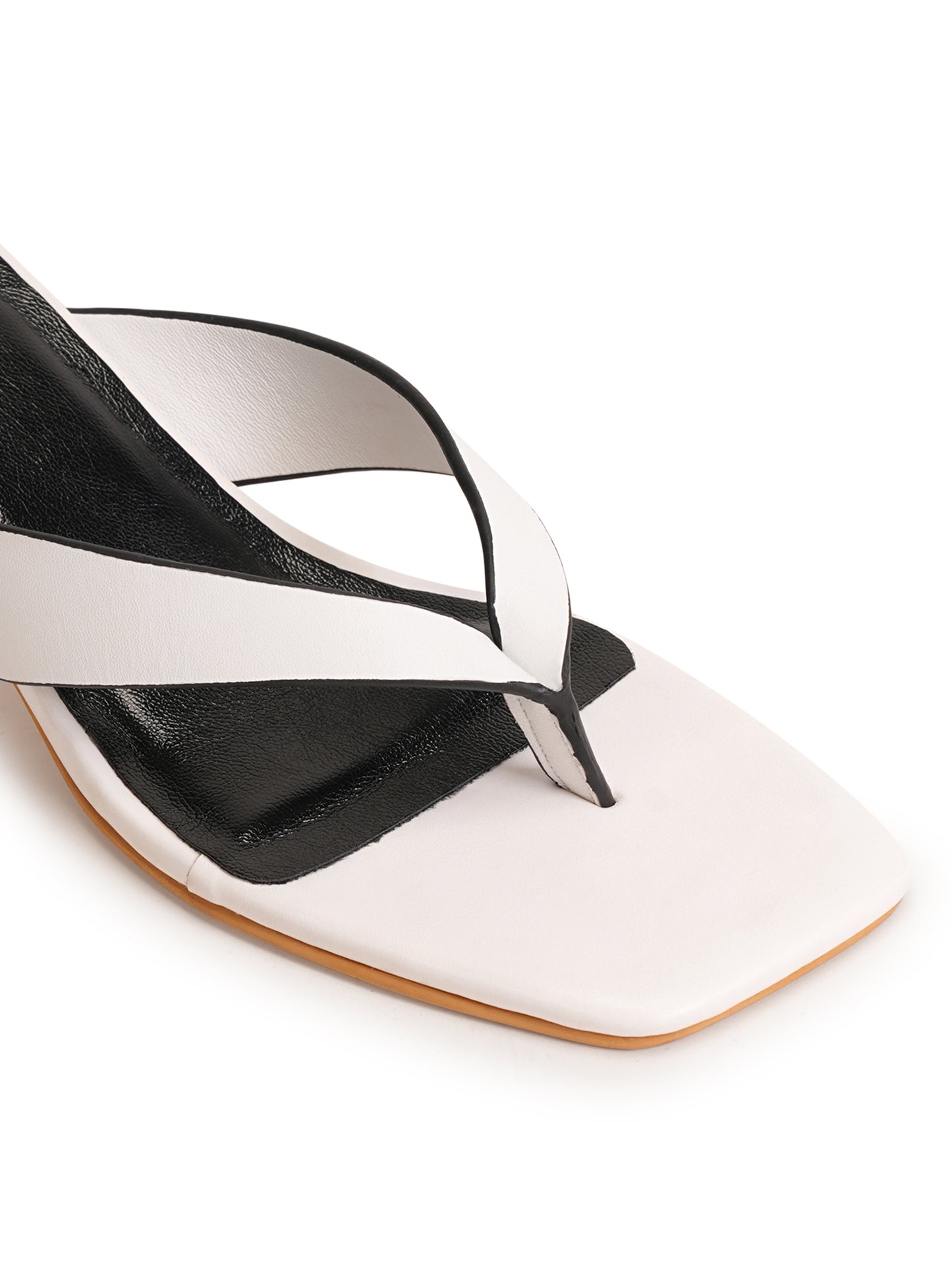 Women’s White Square-Toe Heeled Slip-On Sandals