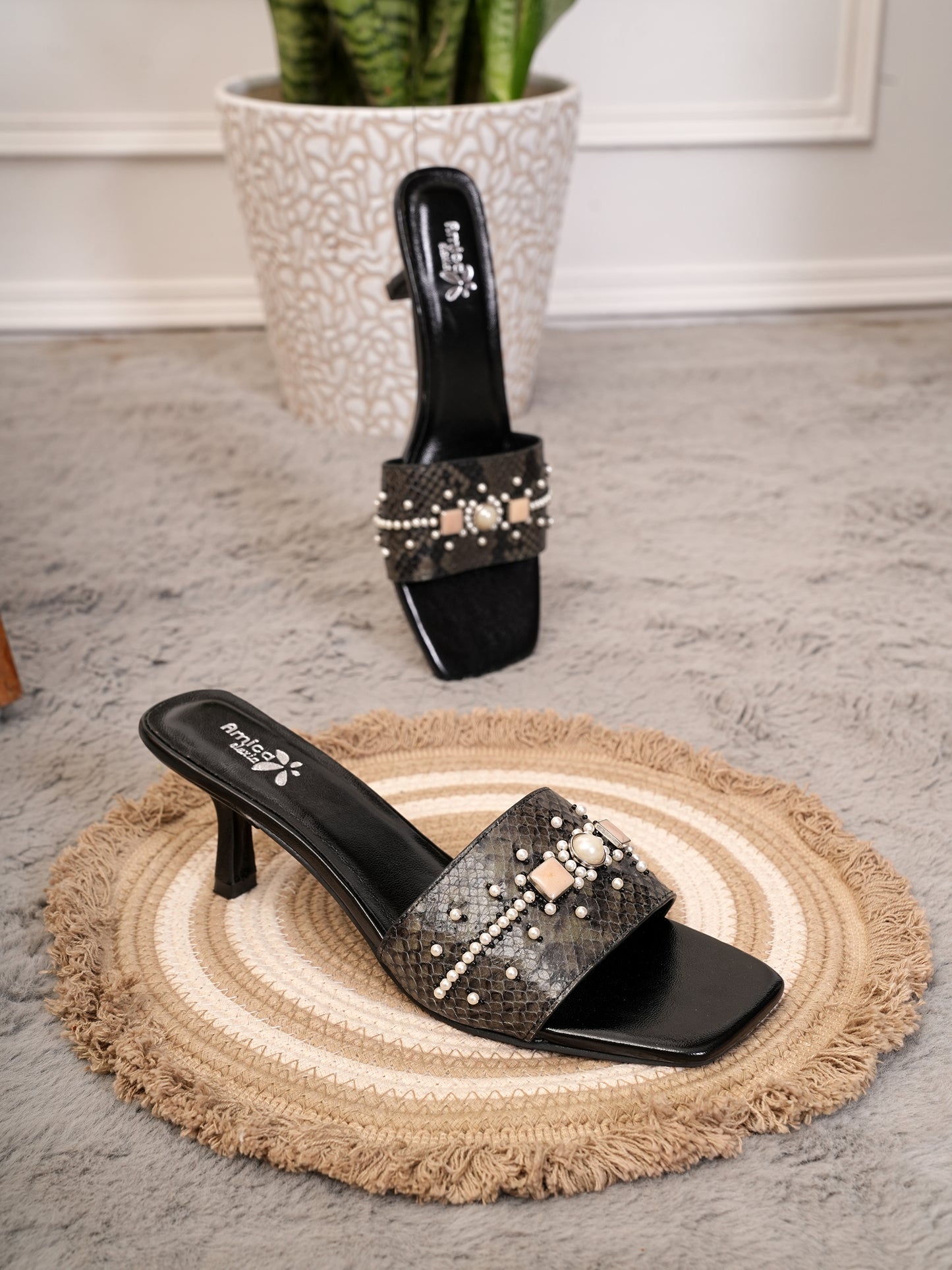 Amica Slexia Women’s Black Embellished Slip-On Flats