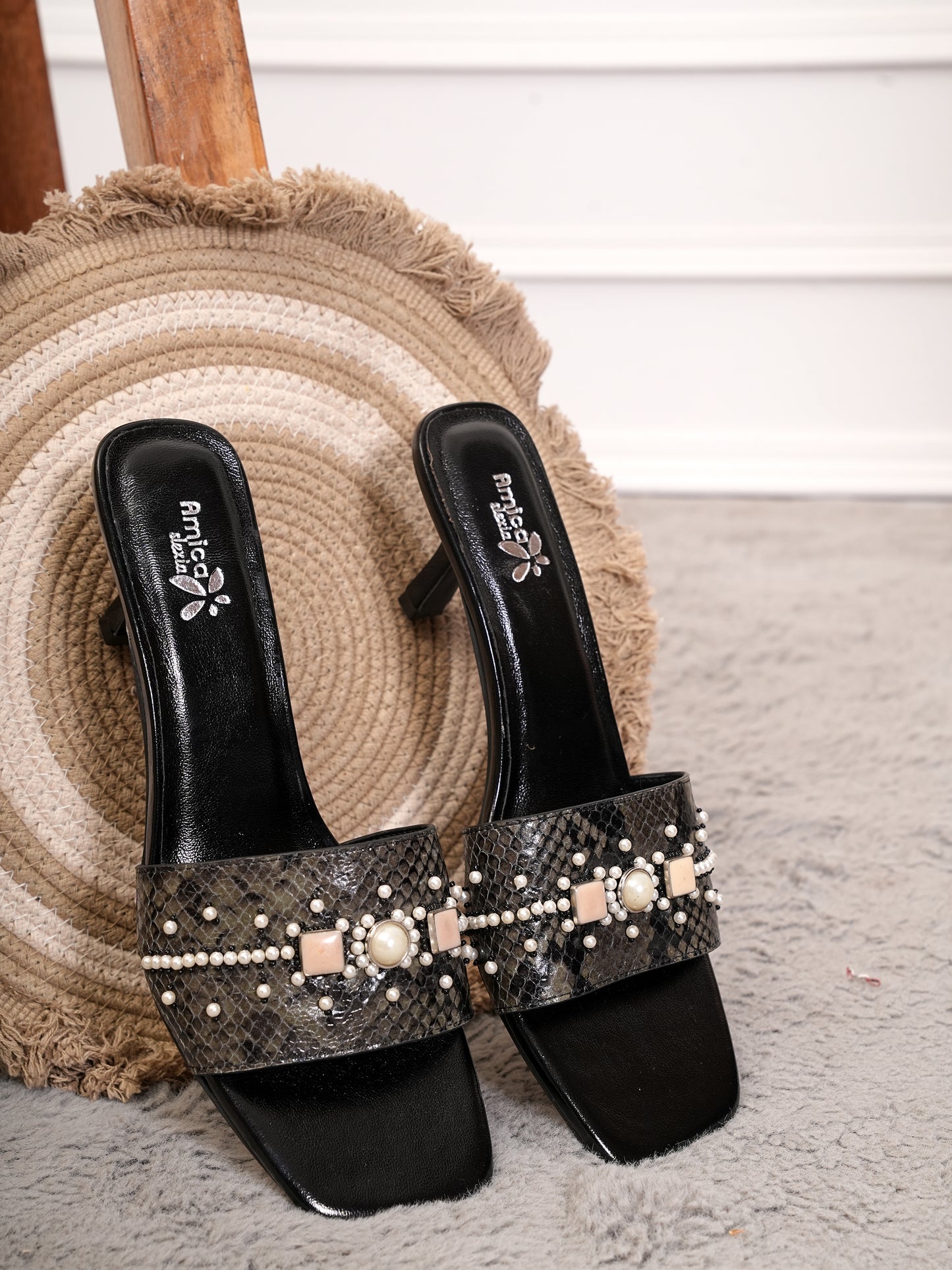 Amica Slexia Women’s Black Embellished Slip-On Flats