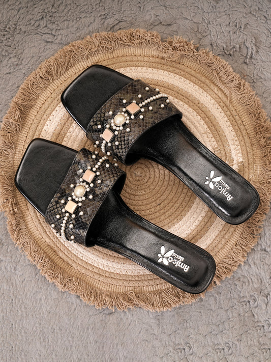 Amica Slexia Women’s Black Embellished Slip-On Flats