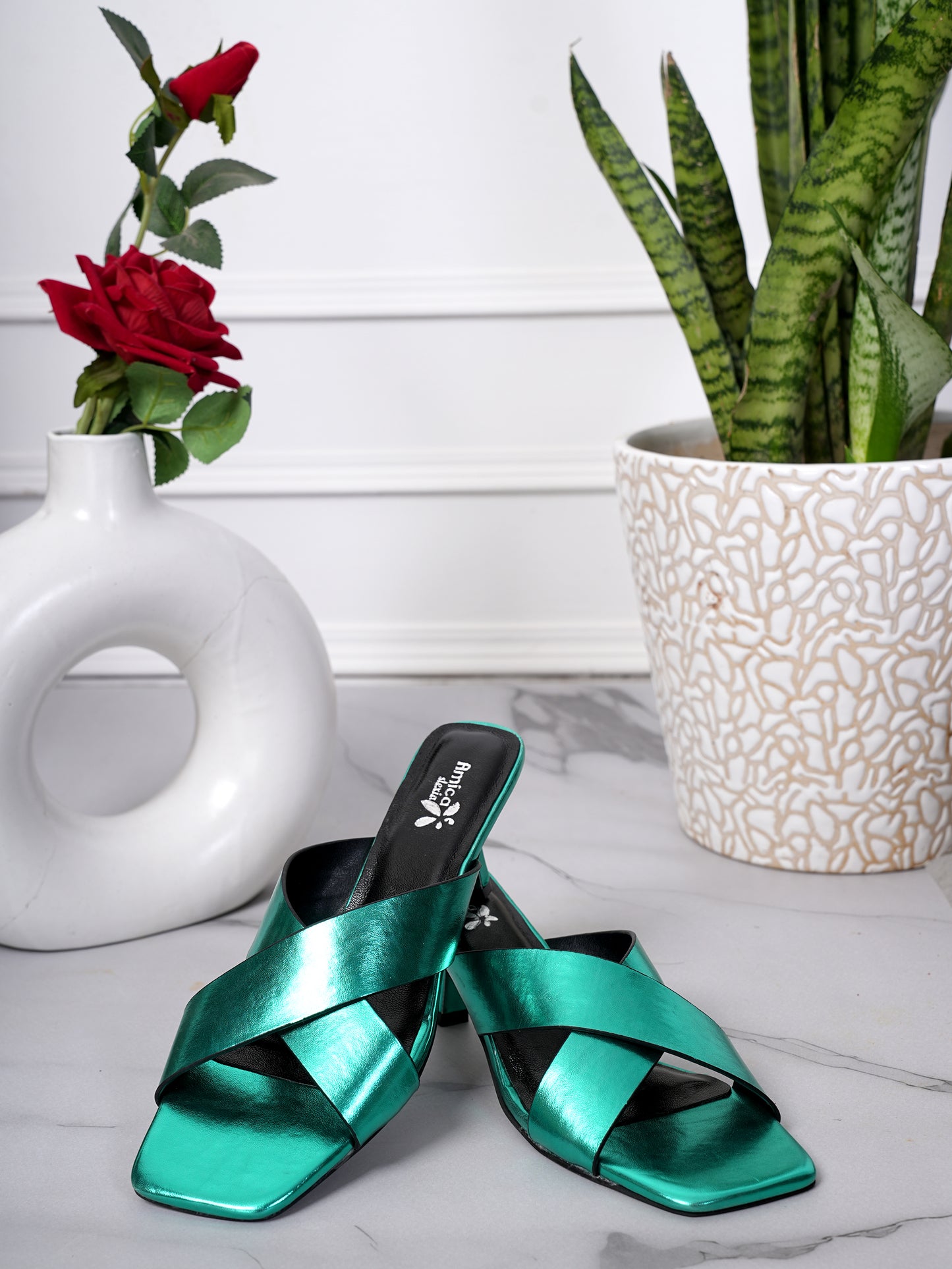 Amica Slexia Women’s Metallic Green Heels