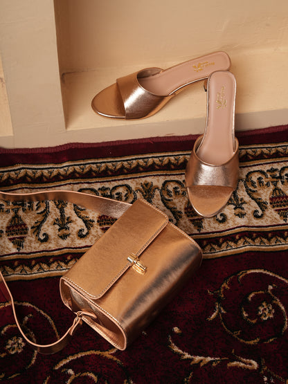 Women’s Bronze Metallic Heels & Handbag Combo