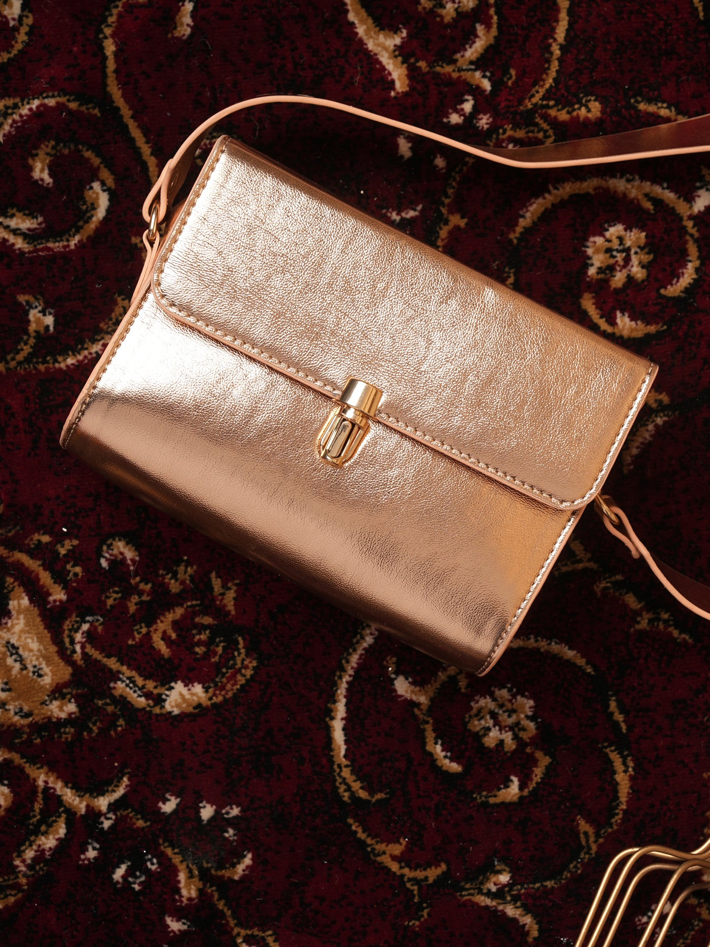 Metallic Bronze Cross Strap Heels with Matching Sling Bag