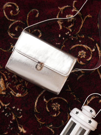 Women’s Metallic Silver Crossbody Sling Bag