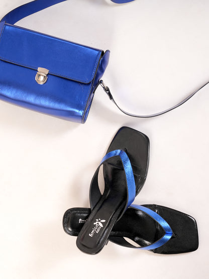 Royal Blue Metallic Designer Handbag and Heels Set