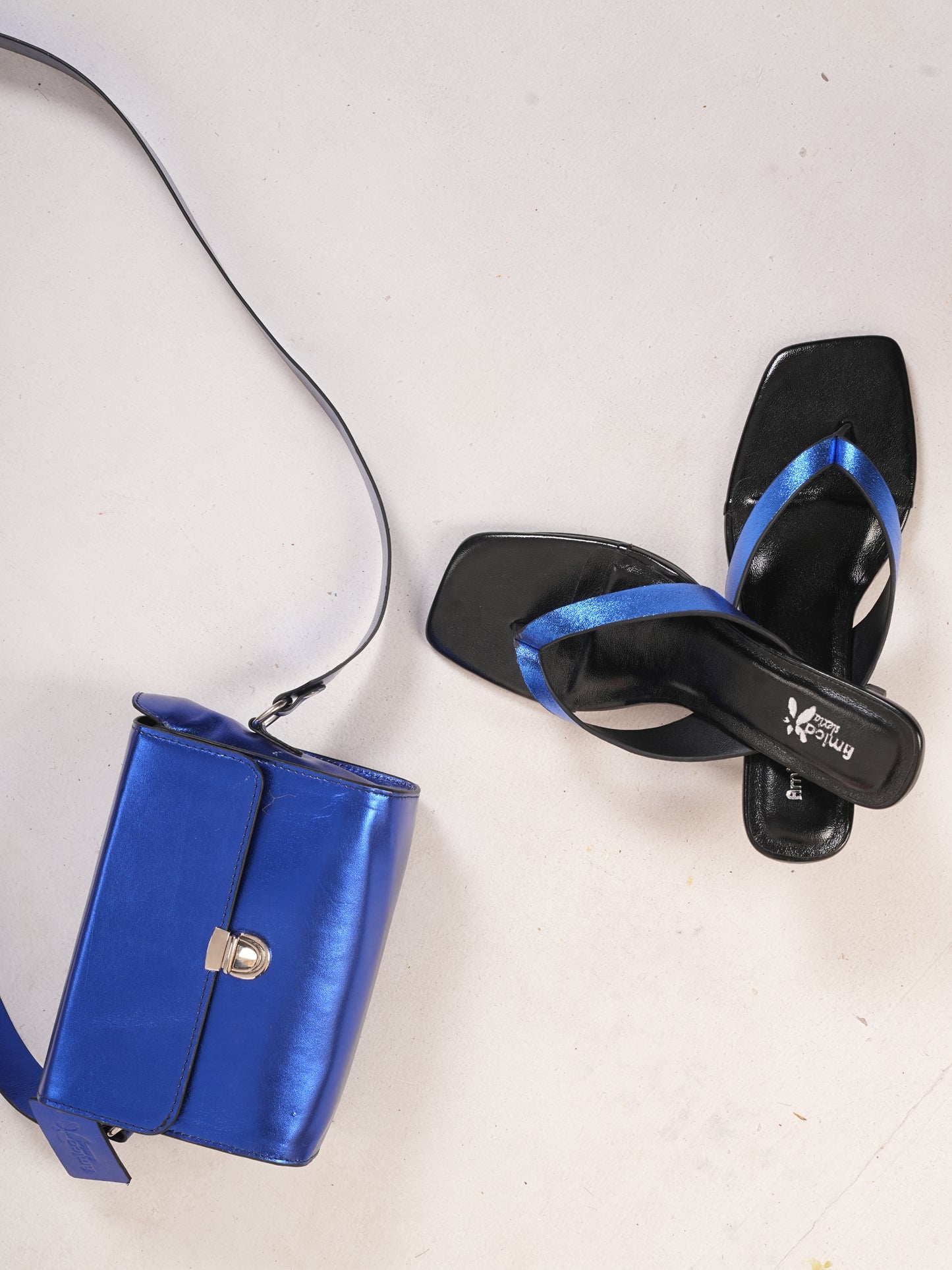 Royal Blue Metallic Designer Handbag and Heels Set