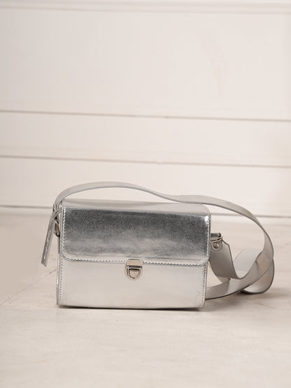 Women’s Metallic Silver Crossbody Sling Bag