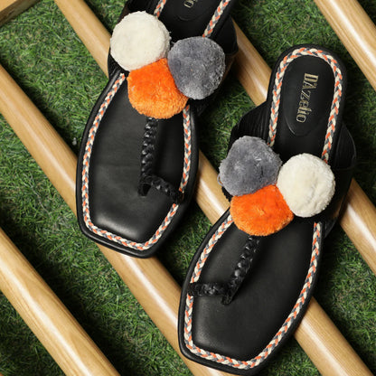 Dazelio Women’s Pom-Pom Toe-Ring Flat Sandals