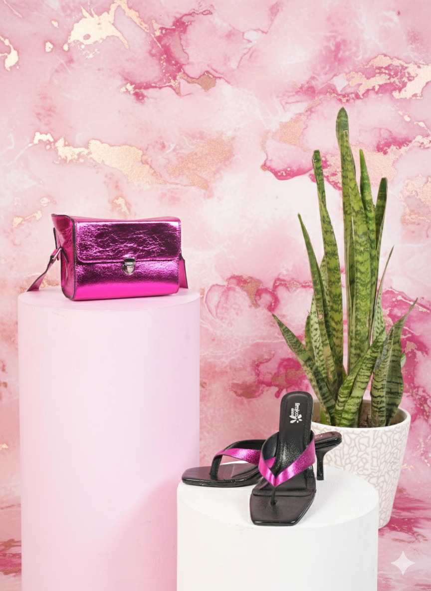 Women’s Hot Pink Metallic Heels & Handbag Combo