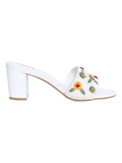 White Flora Design Heels