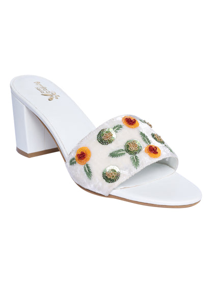 White Flora Design Heels