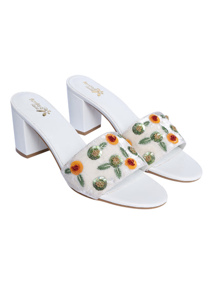 White Flora Design Heels