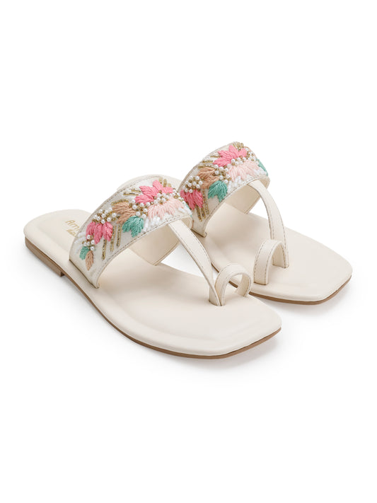 White Embroidered Flats