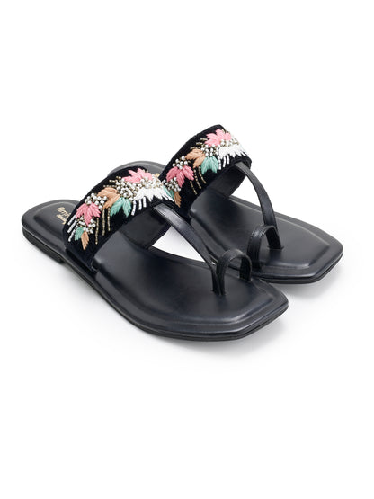 Black Glossy Flora Flats