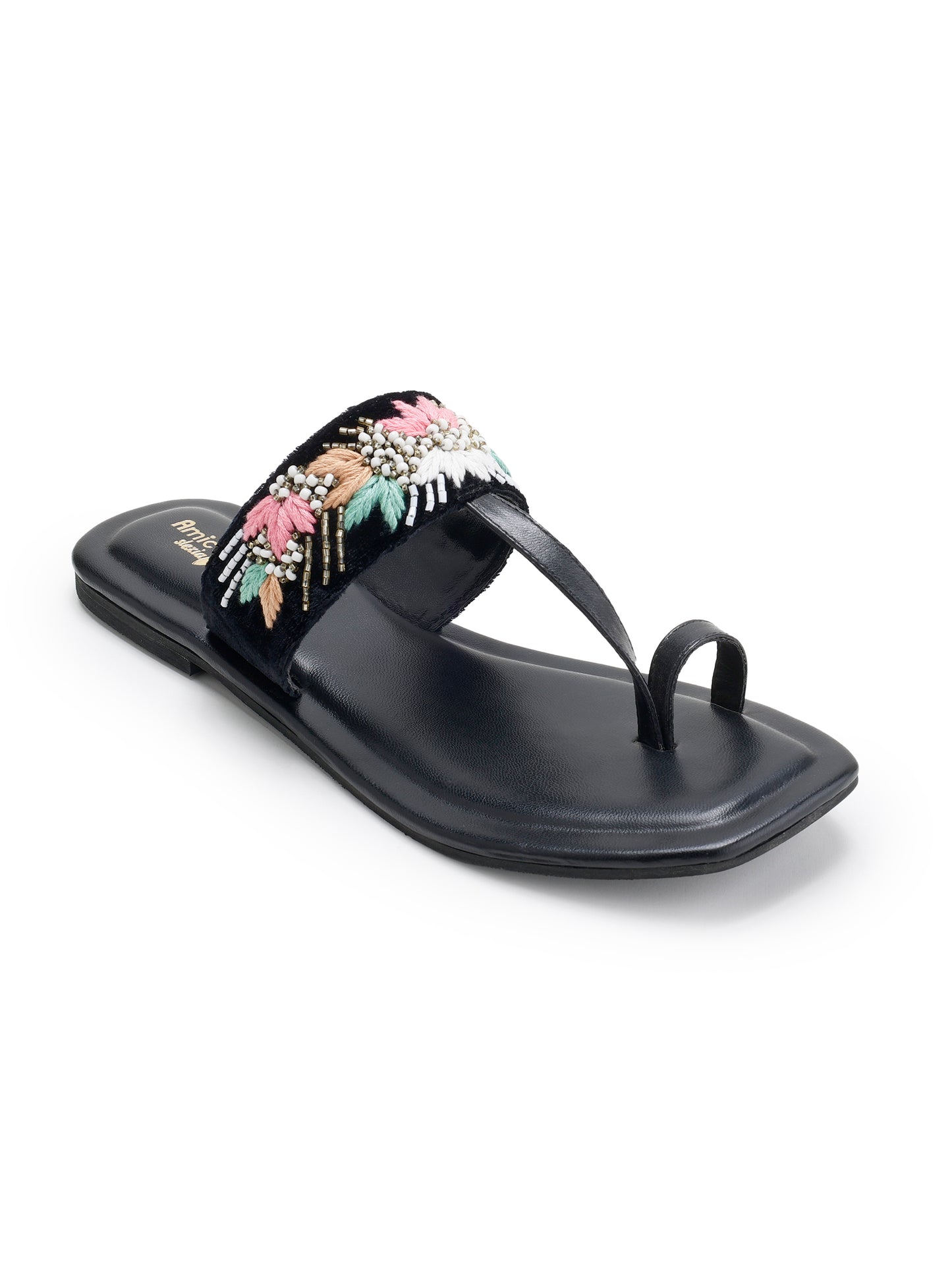 Black Glossy Flora Flats