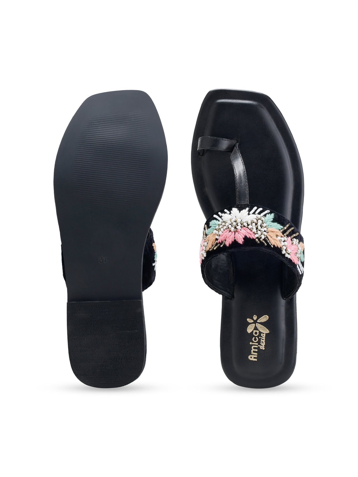 Black Glossy Flora Flats