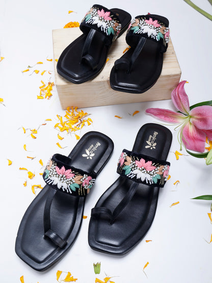 Black Glossy Flora Flats