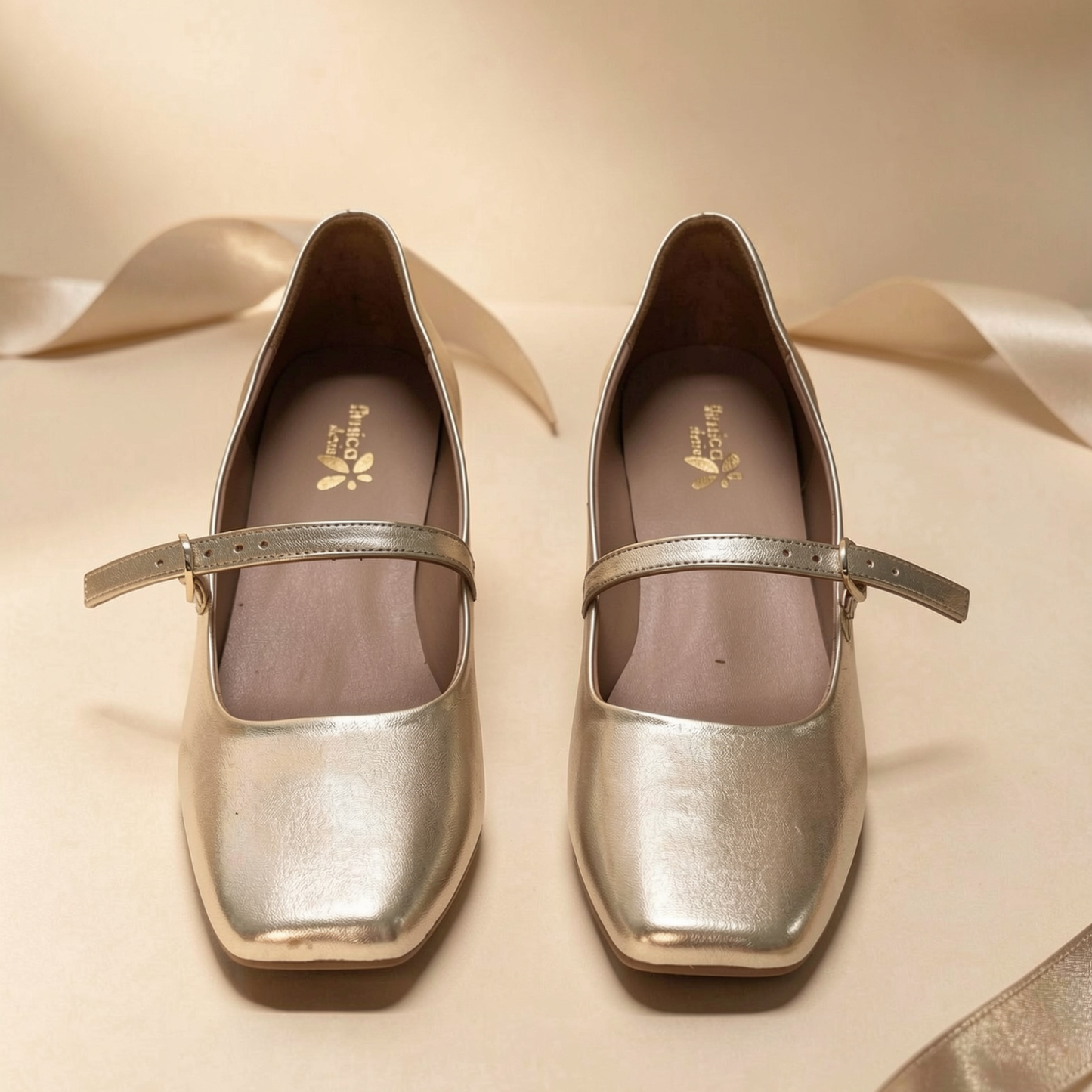 Women’s Golden Metallic Strap Ballerinas Flats