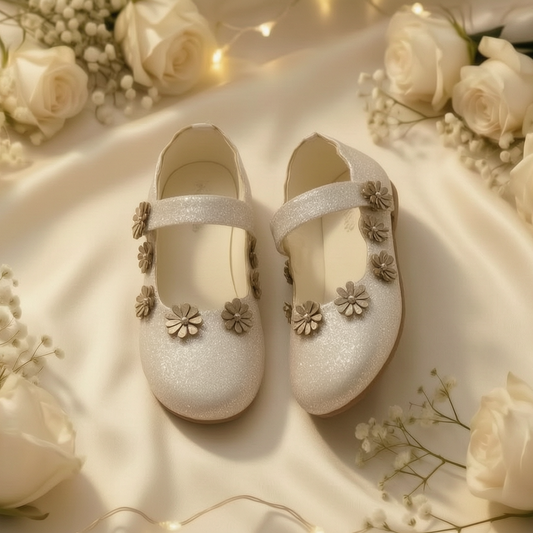 AmicaSlexia Girls White Glitter Floral Ballerina Flats