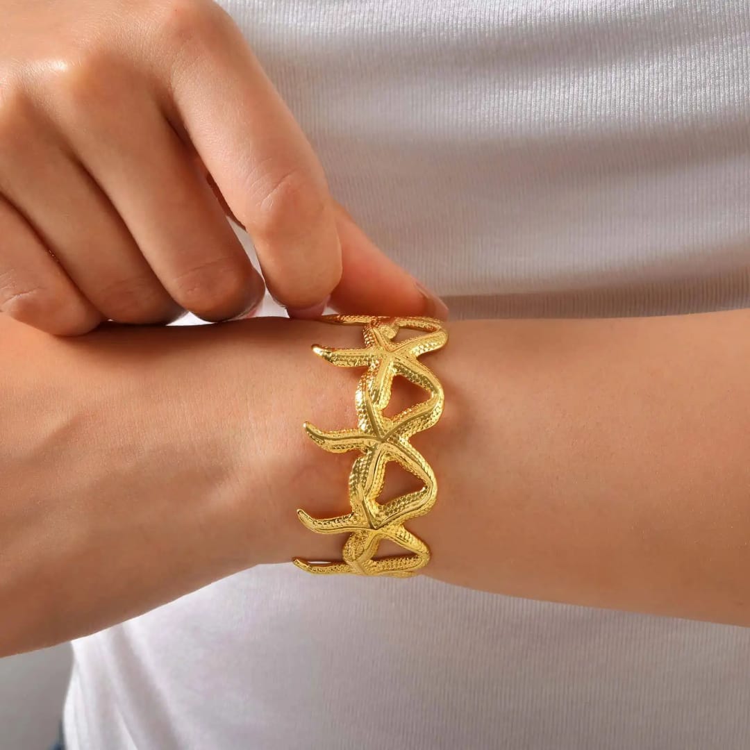 Dazelio Gold-Finish Abstract Link Cuff Bracelet for Women