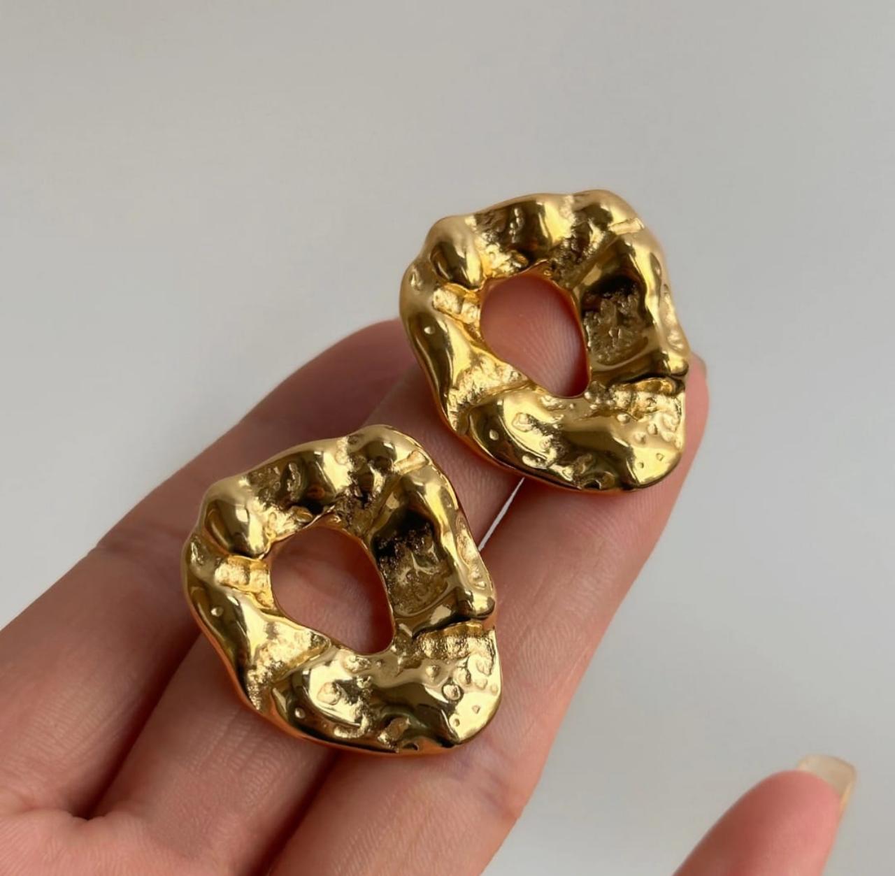 Dazelio Abstract Gold-Plated Statement Stud Earrings