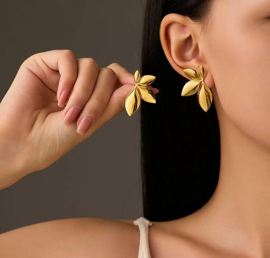 Dazelio Gold-Plated Floral Statement Stud Earrings