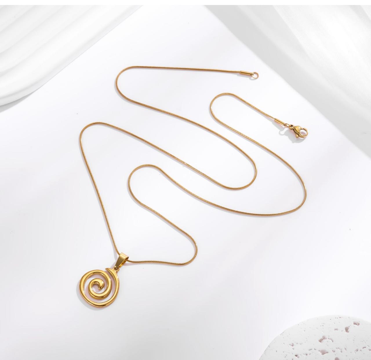 Dazelio Gold-Plated Spiral Pendant Necklace