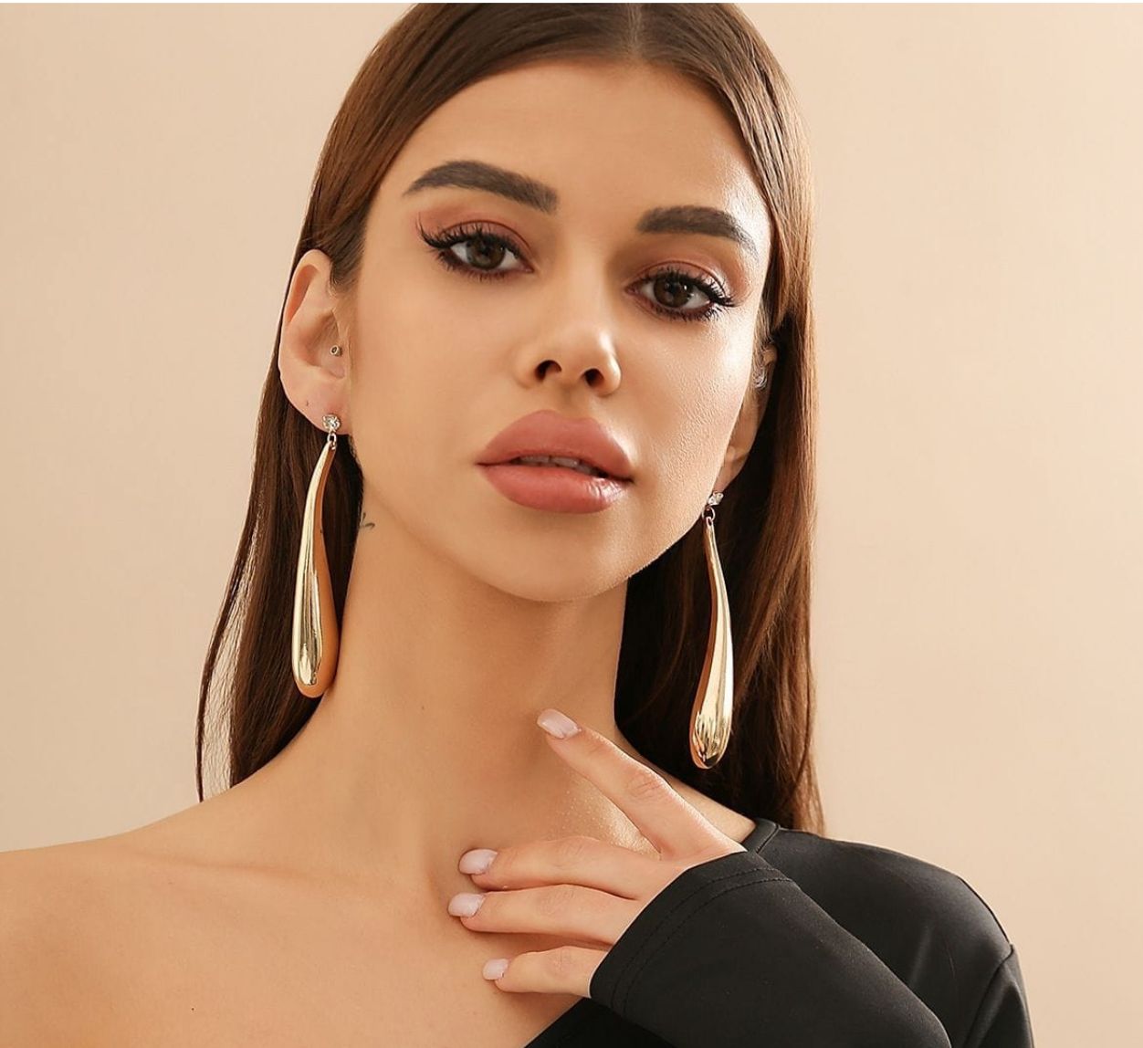 Dazelio Luxe Gold Teardrop Statement Earrings with Crystal Studs