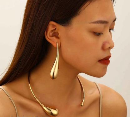 Dazelio Luxe Gold Teardrop Statement Earrings with Crystal Studs