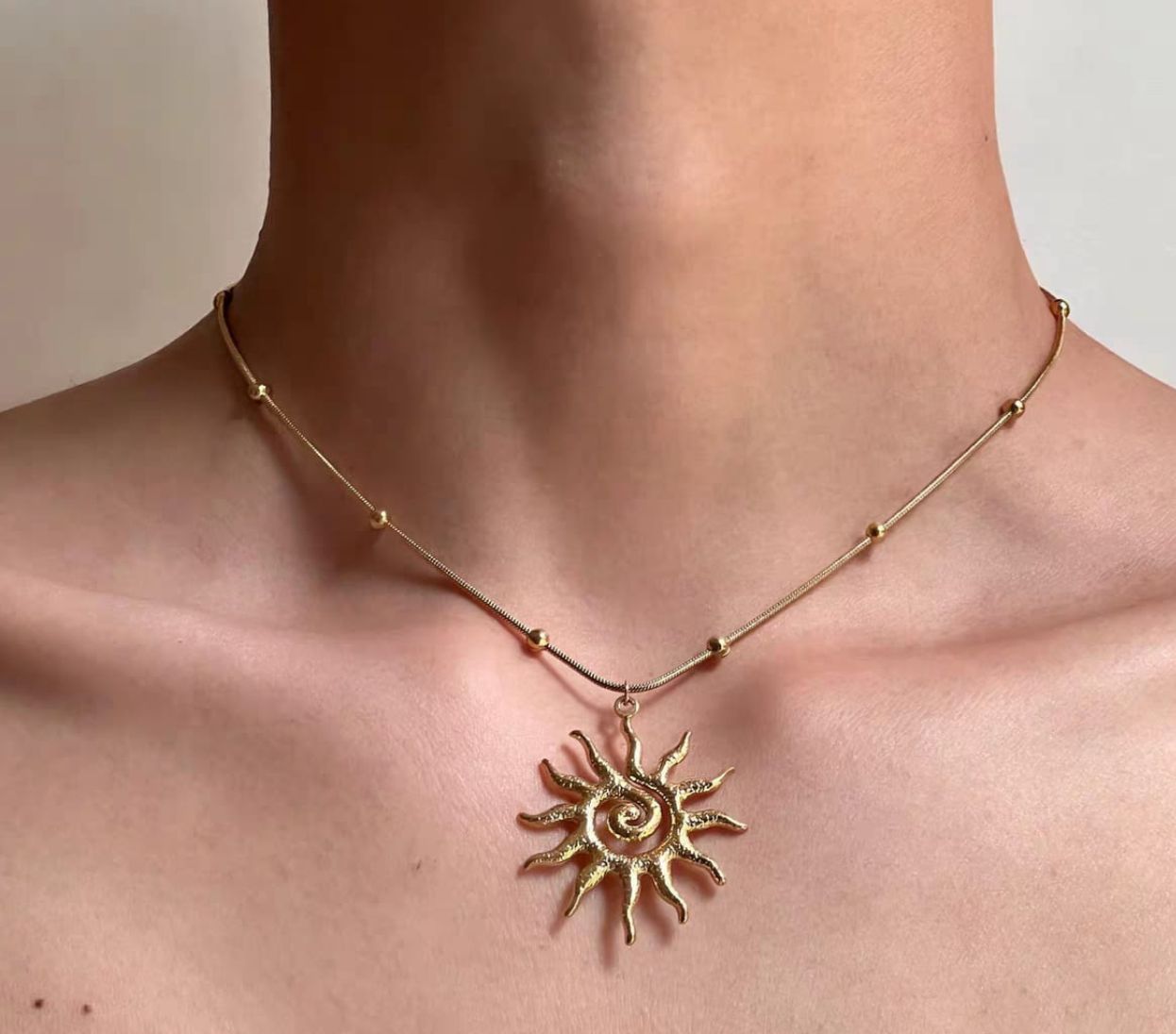 Dazelio Sunburst Gold Pendant Necklace with Beaded Chain