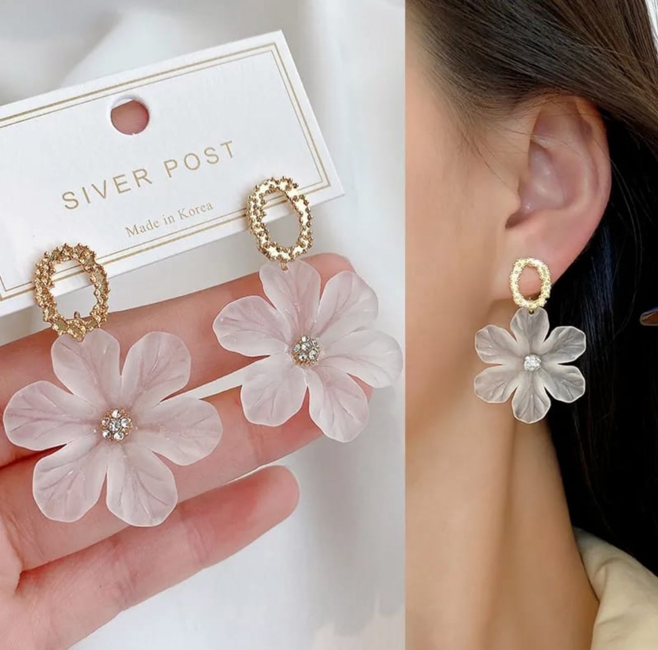 Floral Drop Earrings with Gold Textured Studs