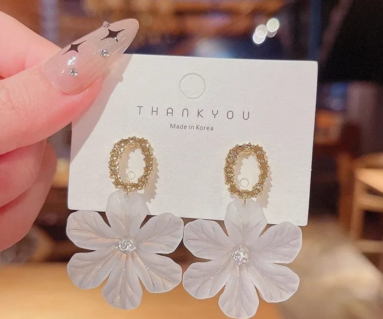 Floral Drop Earrings with Gold Textured Studs