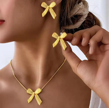 Dazelio Luxe Gold Bow Statement Earrings with Textured Finish