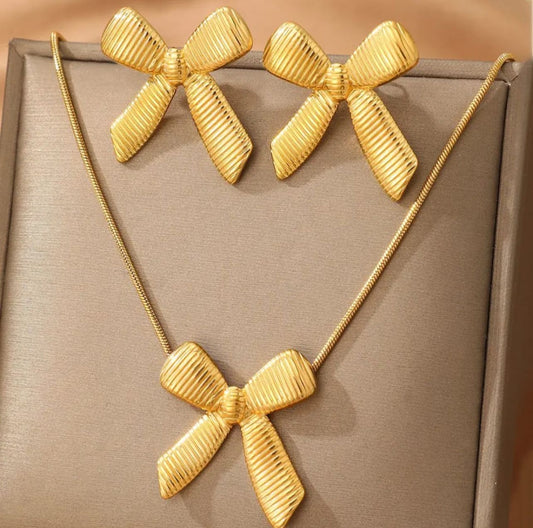 Dazelio Luxe Gold Bow Statement Earrings with Textured Finish