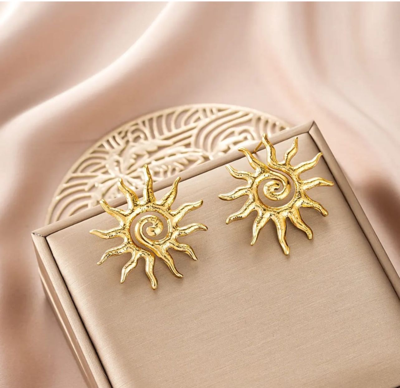 Dazelio Sunburst Spiral Gold Stud Earrings