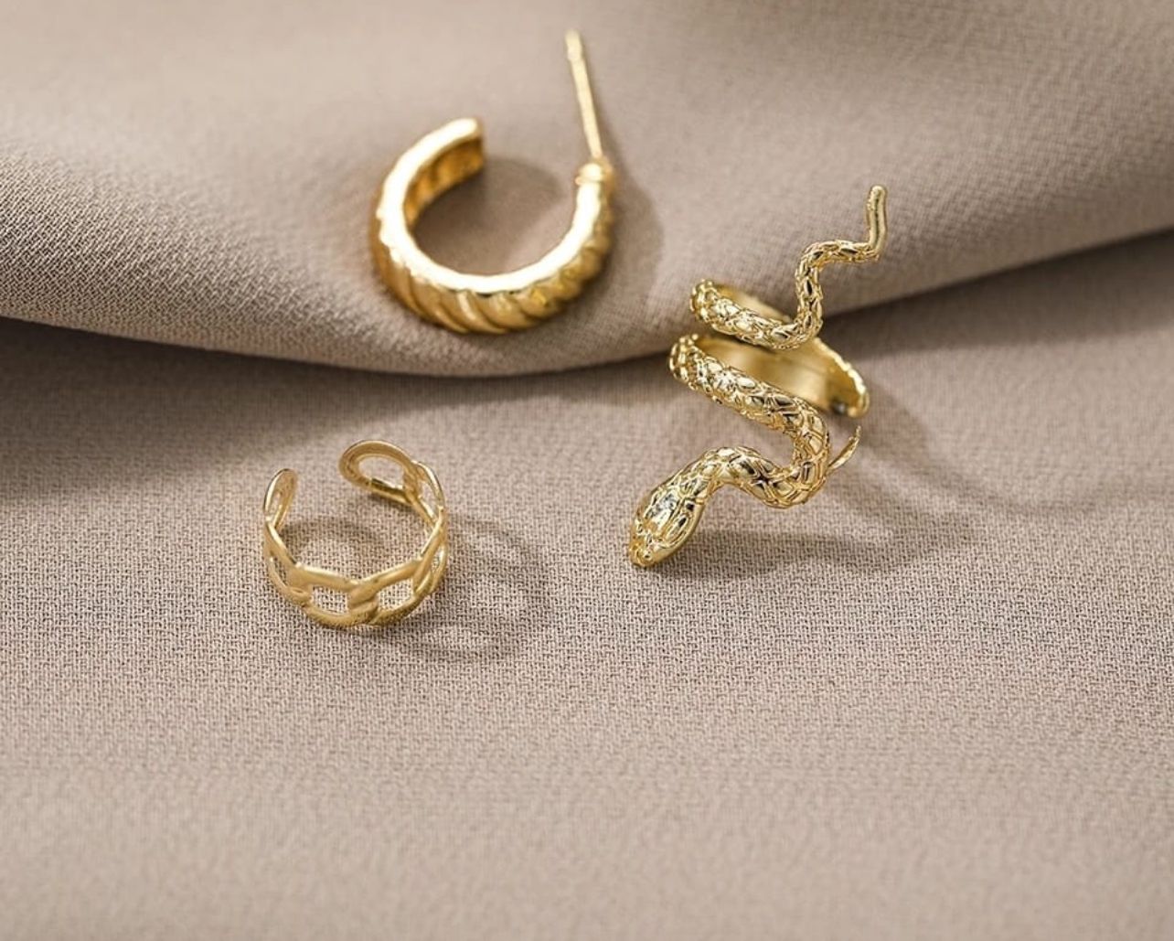 Dazelio Gold Snake Statement Earring & Ear Cuff Set