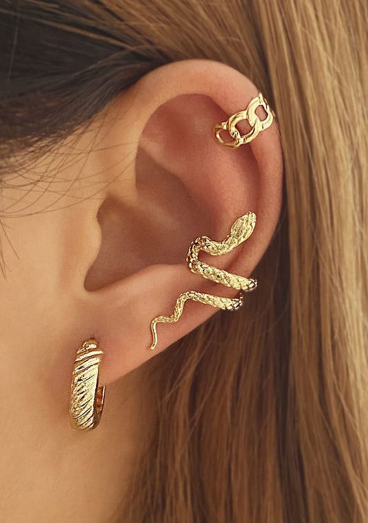 Dazelio Gold Snake Statement Earring & Ear Cuff Set