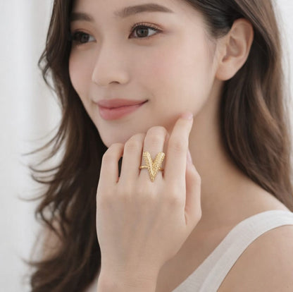 DAZELIO Gold Textured Heart Statement Ring for Women