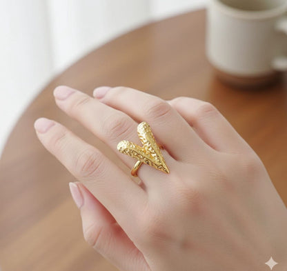 DAZELIO Gold Textured Heart Statement Ring for Women