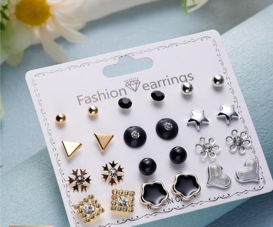 Dazelio 12 Pairs Gold & Silver Stud Earrings Set for Women