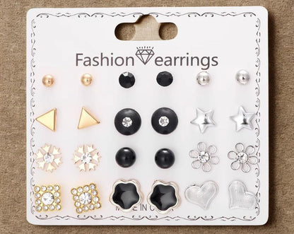 Dazelio 12 Pairs Gold & Silver Stud Earrings Set for Women