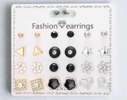 Dazelio 12 Pairs Gold & Silver Stud Earrings Set for Women