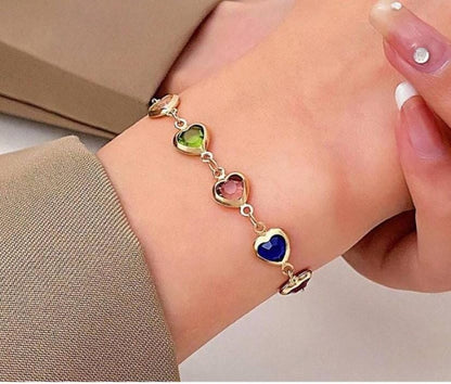 Dazelio Multicolor Heart Charm Gold-Plated Bracelet for Women