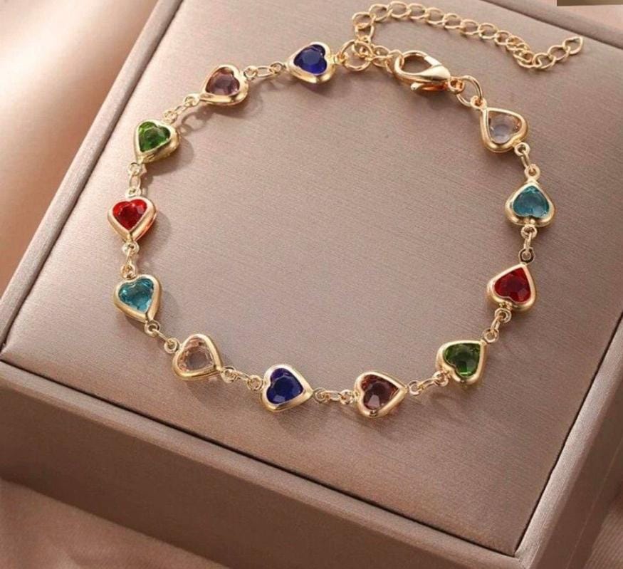 Dazelio Multicolor Heart Charm Gold-Plated Bracelet for Women