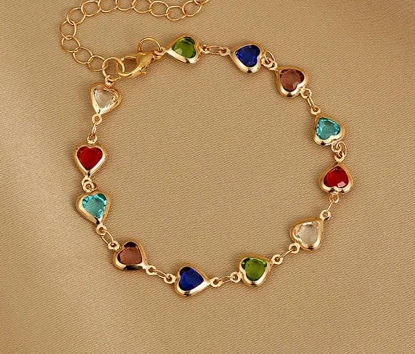 Dazelio Multicolor Heart Charm Gold-Plated Bracelet for Women