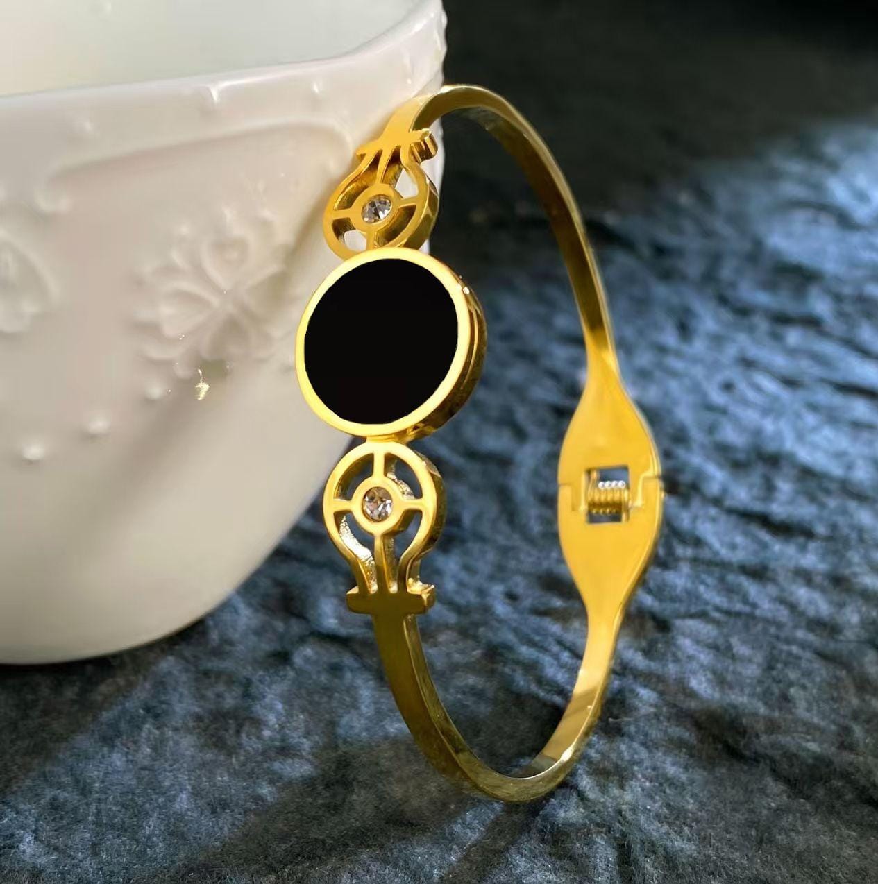 Dazelio Luxury Gold-Plated Black Stone Bracelet for Women