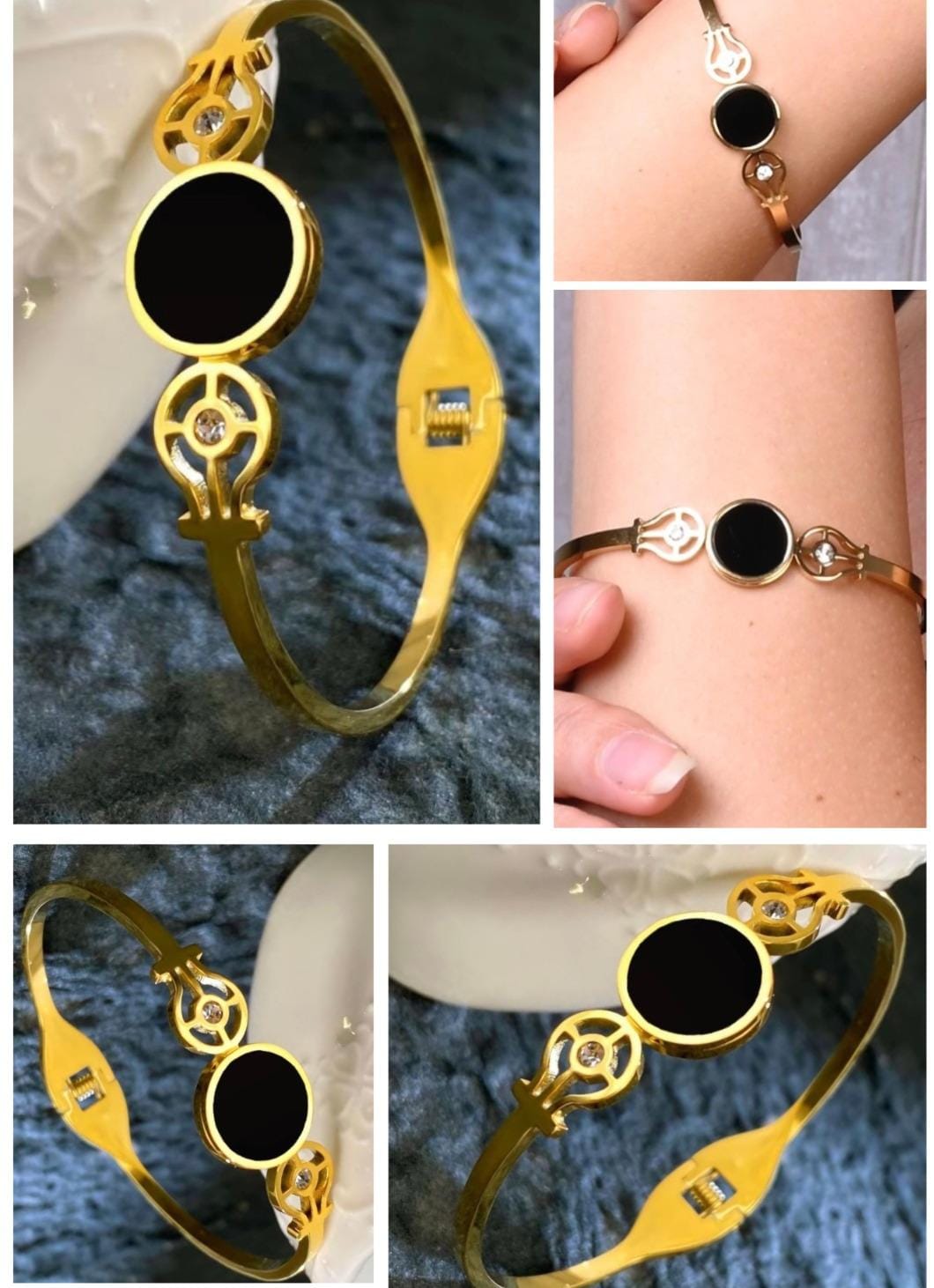 Dazelio Luxury Gold-Plated Black Stone Bracelet for Women