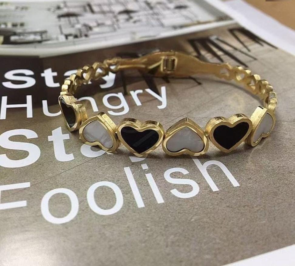 Dazelio Gold-Plated Black & White Heart Bracelet for Women